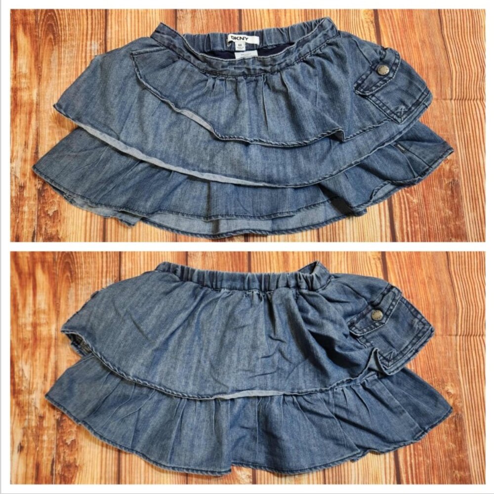 DKNY Girls Denim Tiered Skort in Blue